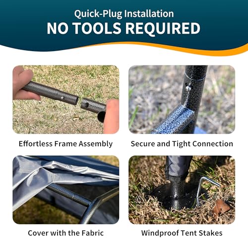 Dog Tent Outdoor, Extra Large Dog House Outside, Big Dog Shade Shelter Waterproof Weatherproof Doghouse Canopy with Ground Nails, Sun Rain Cover for Pet Cat Livestock, 4'x 4'x 3.3', Gray - Image 5