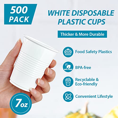 Lilymicky 500 Pack 7 Oz Disposable Plastic Cups, Drinking Cups, White Party Cups For Birthday Parties, Picnics, Ceremonies, And Wedding #TOP2