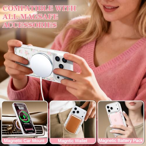 Coque compatible Magsafe iPhone 17 Pro Max mince transparente au style floral