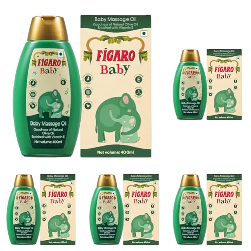 Image of Figaro Baby Massage Oil with Goodness of Natural Olive oil enriched with vitamin E, Dermatologically tested, 400 ml (Pack of 5)