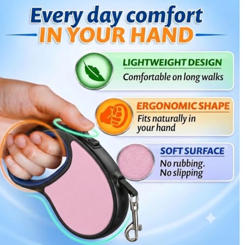 Image of Cawypety Retractable Dog Leash, 16ft /5M Heavy Duty Extendable Dog Walking Lead | One-Hand Brake & Lock, 360 Tangle-Free | Durable Pet Leash with Ergonomic Anti-Slip Handle for All Small,Large Breeds