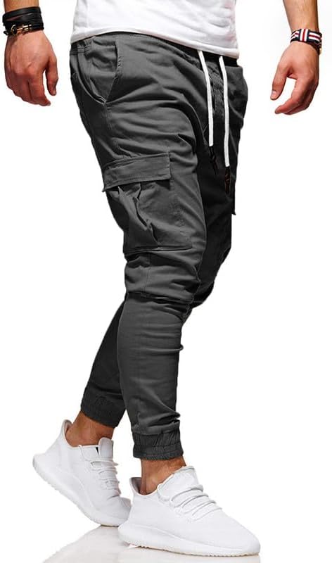 Men's Casual Pants - Cotton Chino Cargo Pants for Hiking and Outdoor Recreation, Drawstring Sweatpants in Twill Track Jogging - Image 2
