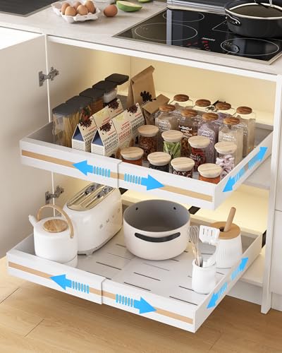 UMDONX Organizador Armario Cocina Cajones Extraibles Adhesivos - Cajones Deslizables y Estantes para la Despensa, Ancho Ajustable de 30.5 a 51.5 cm, Blanco