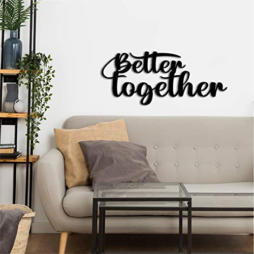 Image of eCraftIndia inchBetter Together Love Quote Black Engineered Wood Cutout Wall Art Decor - Perfect Wall Hanging for Bedroom Or Living Room - Ideal Gift for Couples, Engagements, Weddings, Valentine's Day