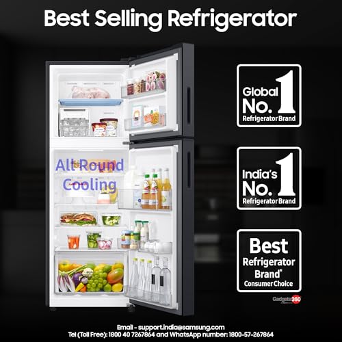 Image of Samsung 236 L, 3 Star, Convertible, Digital Inverter Frost Free Double Door Refrigerator (RT40H28U3FHL, Black DOI, 2026 Model)