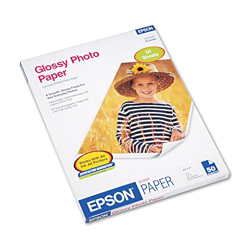 Epson S041649 Glossy Photo Paper, 52 lbs., Glossy, 8-1/2 x 11 (Pack of 50 Sheets)