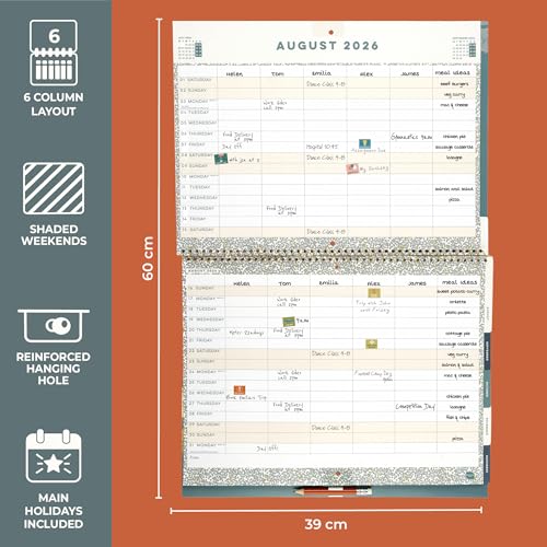 Boxclever Press Family Home Planner 2026 Calendar UK. Spacious Family Calendar 2026 runs Jan - Dec’26. Wall Calendar 2026 with 6 Column Layout. Family Planner 2026 with Tabs & Stickers. - Image 2