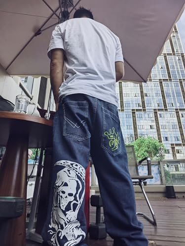 Unisex Y2K Hip Hop Street Jeans Skeleton Printed Gothic Baggy Jeans Vintage High Waist Denim Jeans Wide Leg Pants3