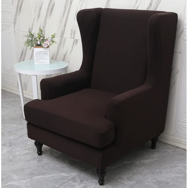 Fundas elásticas sillón orejero 2 piezas antideslizantes OBASDFD café