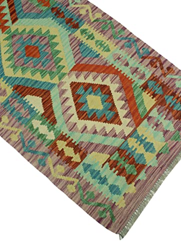 Noori Rug - Premium & Luxury Imported - Handmade Sangat Flatweave Alison Runner - Purple - Rust, 2'8" X 6'4" - Entryway - Kitchen - Bedroom #TOP1