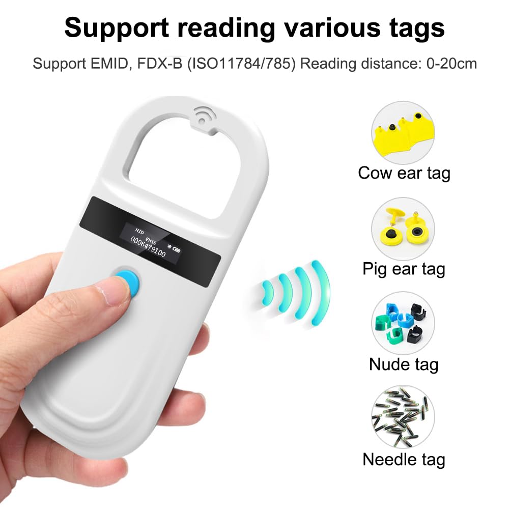 POFET Mikrochip-Lesegerät-Scanner, RFID-Tierchip-ID, Haustier-ID-Tag, Mikrochip-Scanner mit OLED-Display für Hunde, Katzen und Tiere