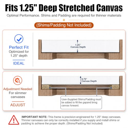 Image of Texas Art 30x30 Canvas Floater Frame, 1.25 inch Deep Wood Grain Texture Floating Picture Frame for Gallery Wrapped Canvas, Light Oak Modern Wall Decor for Home & Office, Fathers Gifts