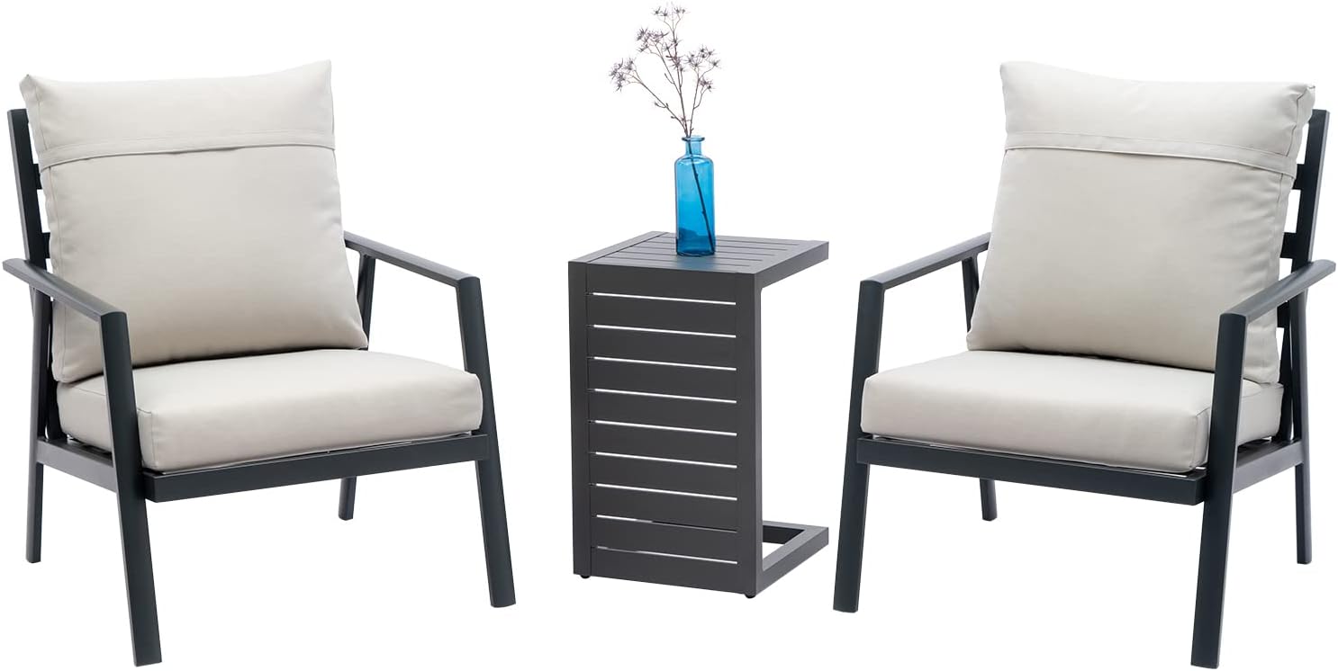 2 Pieces Patio Furniture Sets Outdoor Sectional Sofa Set High Back Outdoor Sofas Aluminum Patio Sofa Set with Beige Cushions