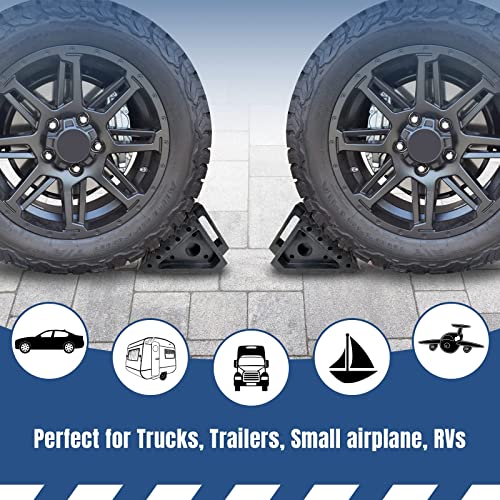 Hoxwell 4 Packs Durable Solid Rubber Wheel Chocks, Heavy Duty Premium Tire Chock For Rv, Cars, Travel Trailers, Truck And Atv (Black,4 Pcs) 8" X 4" X 6" #TOP3