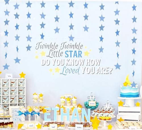 Image of 3-Pack Blue Star Garland Banner - Twinkle Twinkle Little Star Decorations for Christmas, Baby Shower & Birthday, 4-Inch Stars, 13 Feet Long, Holiday Party Hanging Decor