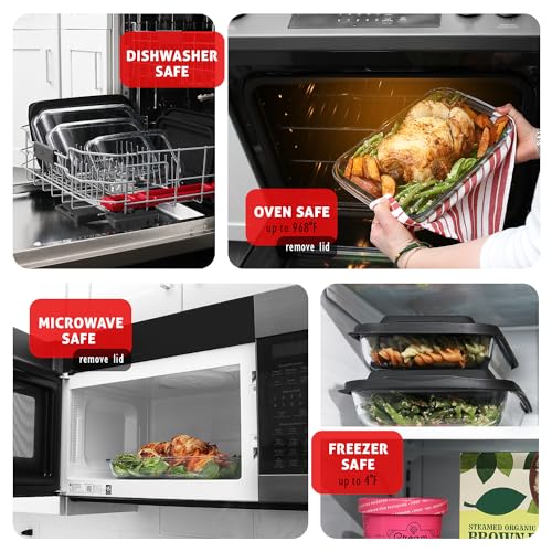 EATEX 16-Piece Deep Glass Casserole Dishes for Oven with Plastic Lids, Glass Baking Dishes for Oven, Rectangular Bakeware for Lasagna, Cooking, Leftovers, Kitchen, Freezer to Oven Dishwasher Safe by EATEX - Image 3