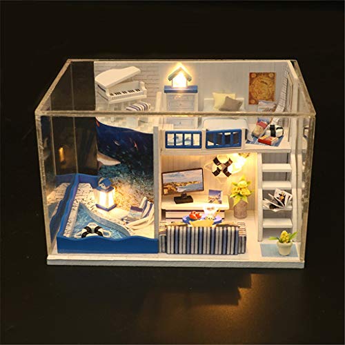m·kvfa DIY Miniature Dollhouse House Kit Sea Style Creative Room Romantic Artwork Decorate