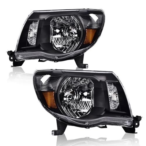 GRAND ORANGE Headlights Assembly Compatible with Toyota Tacoma 2005 2006 2007 2008 2009 2010 2011 Bumper Headlamp Clear Lens Chrome Housing Amber Reflector, 8111004163, TO2503157, 8115004163