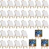 Mimorou 32 Pack 4 x 4 Inch Mini Canvases with Easel Sets for Painting Small Art Stretched Canvases Panels Pack with Wood Display Easel for Kids Classroom Crafts Operation Christmas Gifts Items