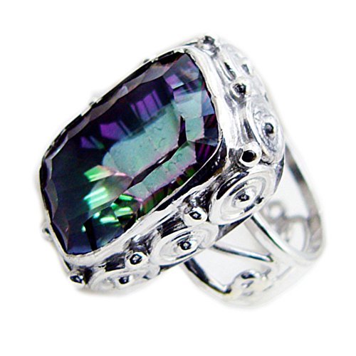 Bagues mystic quartz argent 925 rectangulaires anti-ternissement