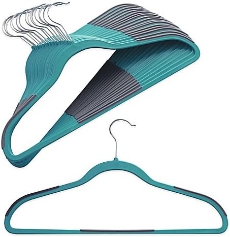 Studio 3B Slim Grips Hangers, Includes non-slip padding to keep clothing in place, Chrome plated hook swivels - 16-Piece (Aqua)