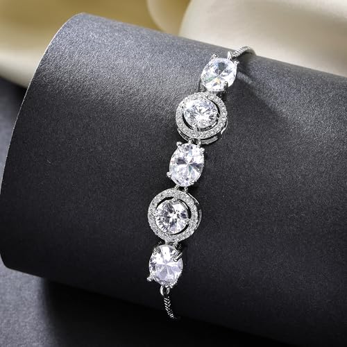 Image of ZENEME Rhodium Plated Brass Crystal Stylish Silver Plated American Diamond Melodic Opulence Bracelets For Women & Gifts For Girls Jewellery