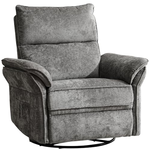 Image of Power Nursery Rocking Chair with Massage and Heat,Swivel Rocker Recliner with Adjustable Headrest,Glider Recliner Nursery Chair for Breastfeeding,Nursery Rocker Recliner for Living Room,Grey
