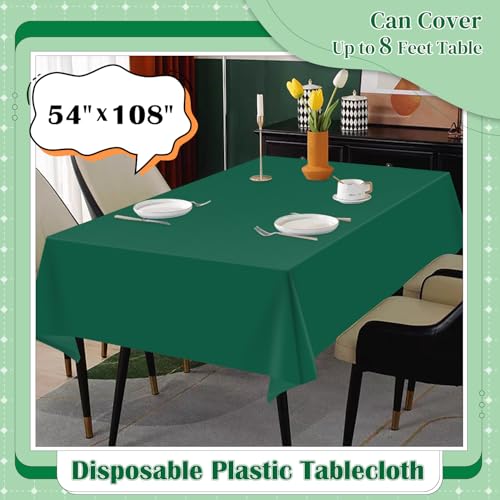 Image of Dark Green 14 Pack 54 x 108 Inch Plastic Tablecloths, Disposable Rectangle Tablecloth, Party Table Cover Plastic Table Cloth