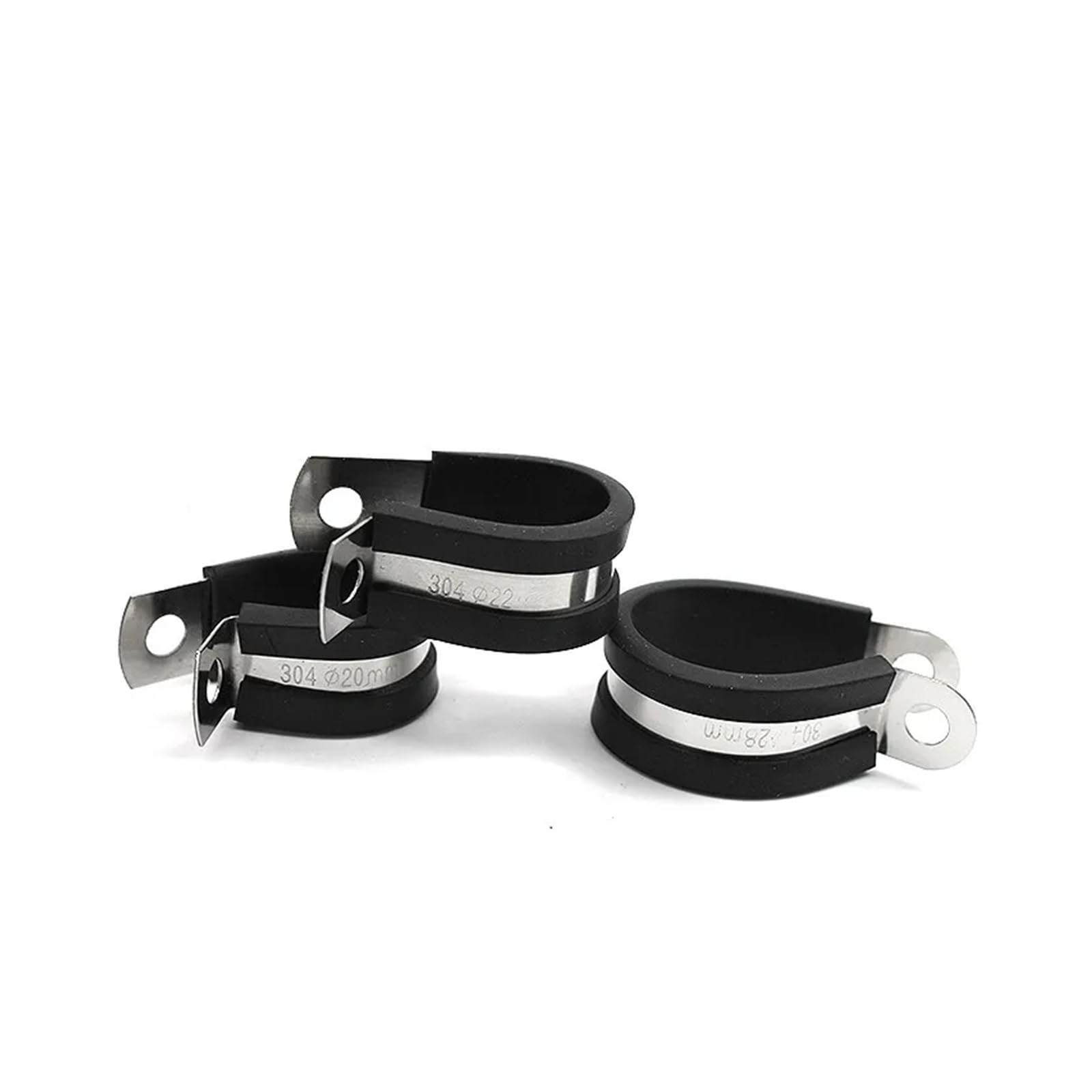 Opaski rurowe z gumową wyściółką, 50 szt. 6-30 mm 304 gumowe klipsy P ze stali nierdzewnej do mocowania kabla Zacisk rurowy węża(28MM)