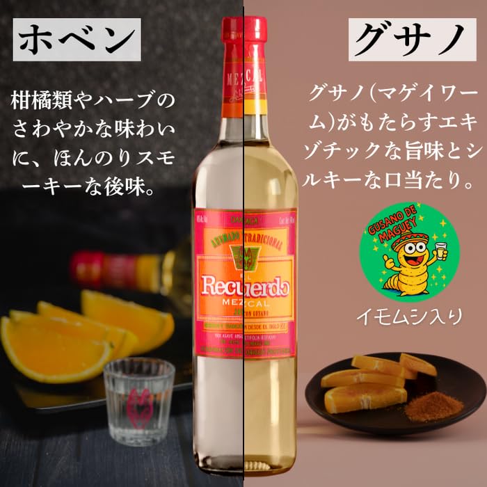 Amazon.co.jp: メスカル エルレクエルド 750ml 芋虫 アガベ スピリッツ