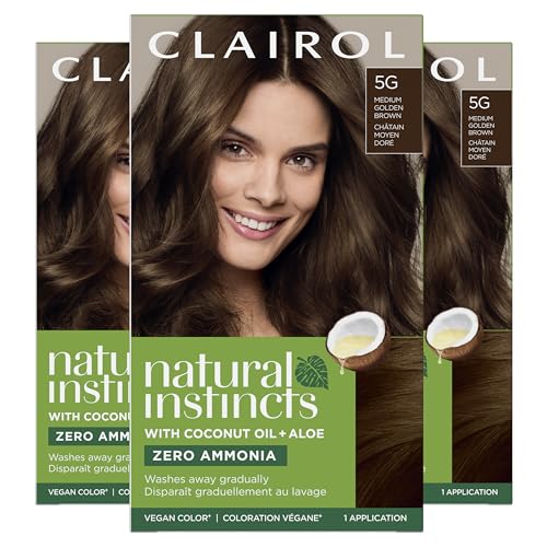 Image of Clairol Natural Instincts Demi-Permanent Hair Dye, 5G Medium Golden Brown | Ammonia‑Free, Vegan Hair Color with Coconut Oil & Aloe Vera | Pack of 3