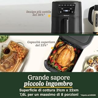 Cuisinart Friggitrice Ad Aria Compact Max | Grande capacità 7,6L, 8 porzioni Senza PFAS Frigge, arrostisce, griglia, cuoce, disidrata, 36% più compatta 33% più capiente Parti lavabili in lavastoviglie