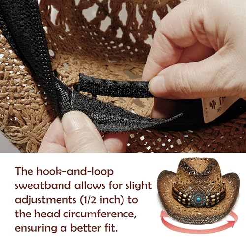Image of YOUBADU Western Straw Cowboy and Cowgirl Hats with Decorative Bands - Unisex Wide Brim Raffia Style Sun Hat