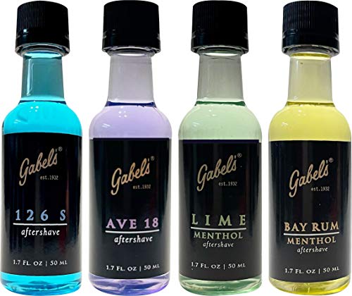 Gabel's Aftershave collection 126 S, Ave 18, Lime with Menthol, Bay Rum with Menthol. Each Travel Size 50ml / 1.7 Fl. oz. Pack of 4. Factory Direct.