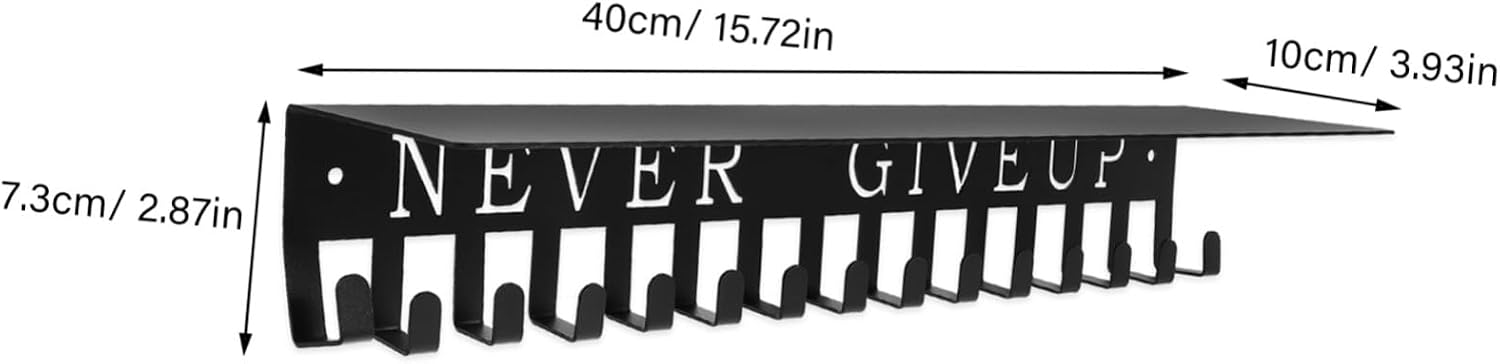 Veemoon Metal Medal Holder Wall-mounted Display Rack with Hooks, 40x10x6.6cm Black Medal Storage Hanger for Gymnastics and Sports Awards