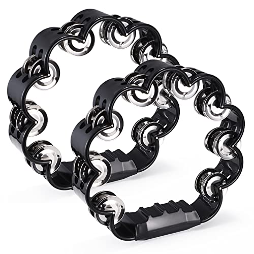 Facmogu 2 Pack Double Row Hand Held Percussion Tambourine With Jingles, Handheld Tambourine Percussion Instrument, Musical Rhythm Handheld Tambourine Joyful Party Concerts - Black #TOP26