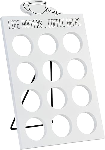 Organizador de 12 cápsulas K, soporte de almacenamiento de cápsulas de café de madera compacta blanca, organizador de Kcup para el hogar y la oficina