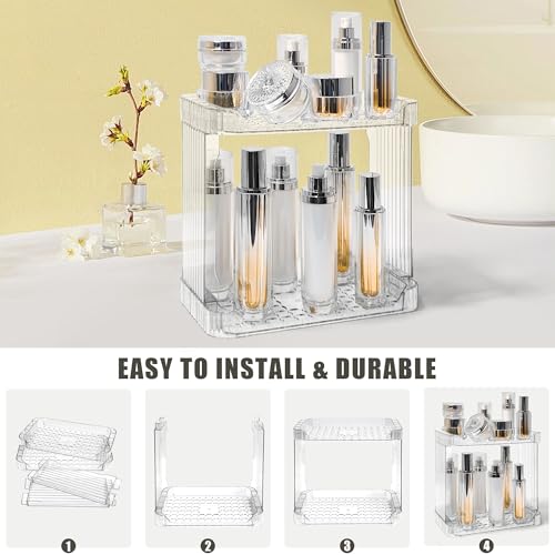 Image of Bathroom Counter Organizer Cosmetics Skincare Organizers Skincare Makeup Organizer Countertop Holder for Perfume-2 Tier-Clear