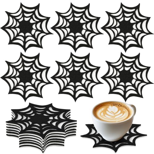 UPINS Halloween Spider Web Coasters Set of 6 Black Drink Cup Mats