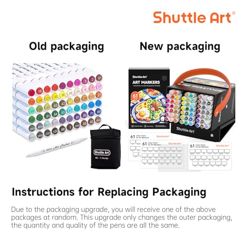 Shuttle Art 61 Colors Alcohol Markers, 60 Colors Dual Tip Art Marker Set Plus 1 Colorless Blender with Marker Case Perfect for Illustration Students Adult Coloring Sketching