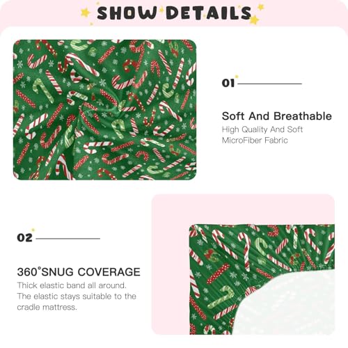 Image of Baby Crib Sheet Christmas Candy Cane Gift Bag Crib Mattress for Boys and Girls Playard Sheet Soft Breathable Fitted Baby Mattress Cover 52x28in