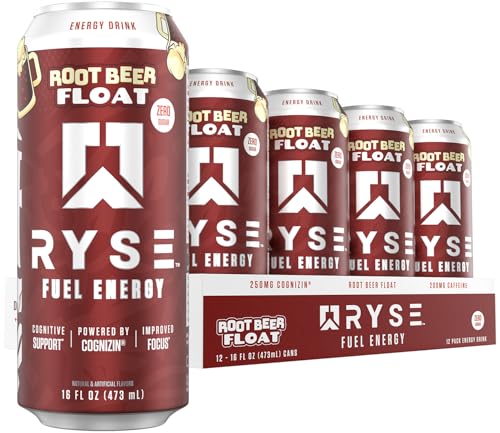 Image of RYSE Fuel Energy Drink - Root Beer Float - Sugar Free - 200mg Natural Caffeine, New Formula to Supports Cognitive Health & Improves Focus - No Artificial Colors - 16 fl oz Cans (12-Pack)