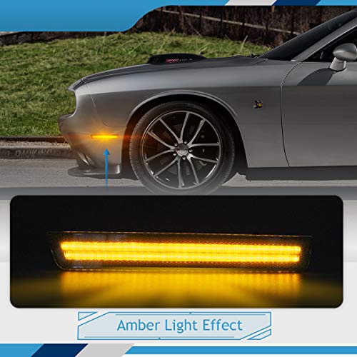 Gempro Led Front Side Marker Lights Bumper Signal Lamps Assembly For Dodge Challenger 2015-2023, Smoked Lens 2Pcs #TOP1