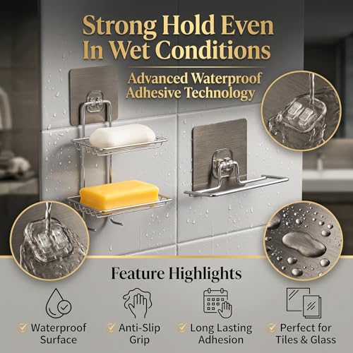 Image of Self Adhesive Magic Sticker | Wall Mount Stickers for Corner Shelves | Heavy Duty, No Drill Stickers for Bathroom & Kitchen Rack | 5-7kg Load Capacity - Only Stickers (7x7 cm) (Pack of 2, Gray)