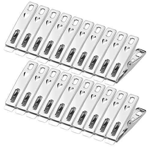 20 Pcs Épingle à Linge Métal Pince a Linge en Acier Inoxydable Petit Epingle a Linge INOX Antidérapantes Multifonctionnel Pinces à Vêtements pour Maison Serviettes Chaussettes Fichiers Papier, Argent Cover
