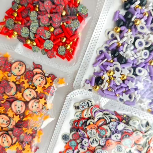 Image of 4 Bags Halloween Nail Charms 3D Mini Pumpkin Eyeball Ghost Bat Monster Charms for Nails Design Nail Slices Nail Decorate for Women Girls DIY Nail Art Decoration and Used for Decoration of Handicrafts