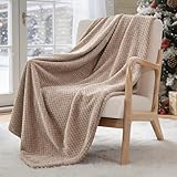 Exclusivo Mezcla Fleece Throw Blanket Extra Large, Super Soft and Warm Blankets for Couch, Sofa and Bed Waffle Textured, Cozy, Fuzzy and Lightweight (Tan, 50x70 Inches)