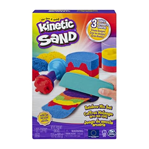 Kinetic Sand, Rainbow Mix Set with 3 Colours of Kinetic Sand (382g) and 6 Tools, for Kids Aged 3 and Up Cover