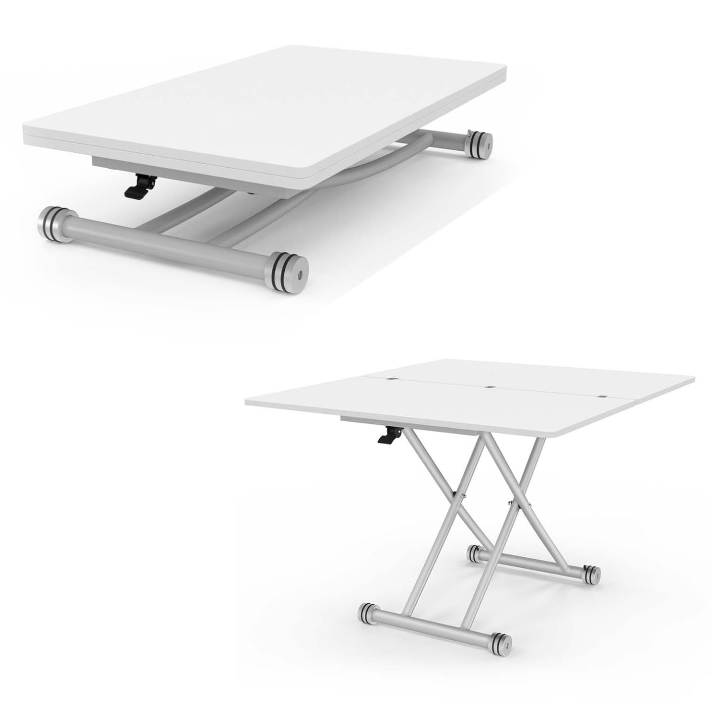 IDMarket - Mesita URBANA, transformable en mesa de comedor rectangular, superficie blanca, base cromada
