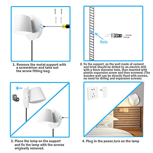 Adust Wall Lamps With Plug In Cord, Dimmable Wall Mounted Lamps, Bedroom Headboard Lamps For Bedroom, 3000K 2 Pack (White, 2-Pack) #TOP5
